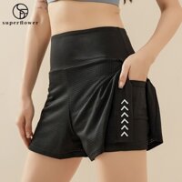 Quần short váy hai trong một thời trang Quần short tập Yoga dành cho nữ Quần short tập thể dục eo cao có độ ẩm và vải thoáng khí