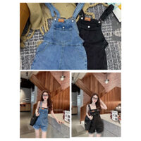 Quần Short Yếm Nữ Vải Jeans Xắn Gấu Túi Nắp Dáng Ngắn Logo Ngực 2 Màu Full Size Basic