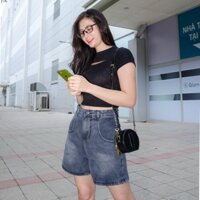 Quần short,quần đùi jeans ống rộng cạp cao