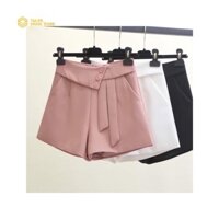 Quần shorts cạp cao 3 khuy ống đứng phối vạt cách điệu Xinh Xắn QS03