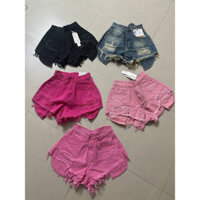 Quần shorts đùi jeans nữ lưng cao lòi túi rách tua rua nhiều màu