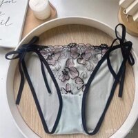 Quần sịp cạp thấp thêu ren mẫu mới Quần lót nữ 100% cotton đáy quần thoải mái nơ bướm nữ gợi cảm dây mỏng không hằn