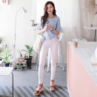 Quần skinny cạp khoá chất liệu kaki chun co dãn( gỗ)_ skinny dáng dài