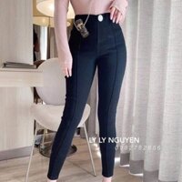 Quần skinny jean giấy cạp cao phối nút