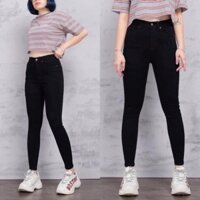 Quần skinny jean nữ đen trơn khoá cúc