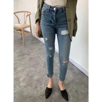 Quần skinny jean nữ xanh mài rách 3350038