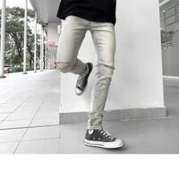 Quần Skinny Jeans Nam-Màu Xanh Bạc-Rách Ngang Gối-Chất Liệu Cotton Co Giãn-Ống Đứng Dáng-Ống Ôm Chân Chuẩn Skinny Đẹp
