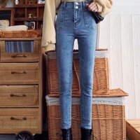 Quần skinny jeans ôm cạp cao màu xanh