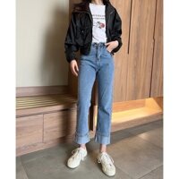 Quần Slim Baggy Jean, Quần Bò Cạp Cao Hack Dáng, Gập Gấu B075 - Glister Closet