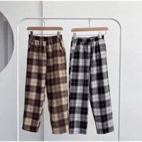 Quần sọc caro ống rộng - Nâu