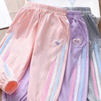 Quần sọc cho bé gái phong cách Hàn Quốc, cạp vừa, rộng rãi, mỏng