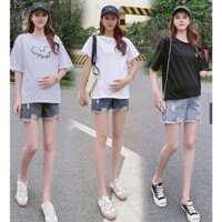 Quần sooc bầu giả jean có đáp bụng