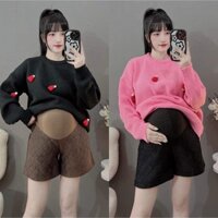 Quần sooc bầu nhung trám trần bông Thu Đông, có chun rút chỉnh bụng tiện lơi cho Mẹ Bầu