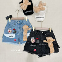 QUẦN SOOC BÒ 2 VẠT 13DE MARZO GẤU STICKER THÊU [HÀNG SẴN]