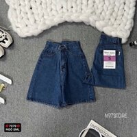 Quần sooc bò jean nữ ống suông ngố rộng baggy quần shorts bò jean nữ cạp cao hot 2024