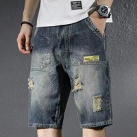 Quần soóc Denim rách cho nam quần soóc denim cạp vừa mỏng dáng rộng ngoại cỡ phong cách Hàn Quốc