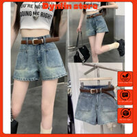 Quần sooc ngố bò jean nữ ống suông rộng short jean cạp cao phong cách Hàn Quốc
