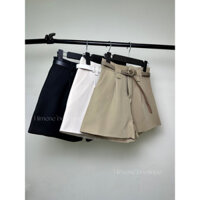 Quần sooc nữ cạp cao ống rộng ( kèm dây lưng ) 2 lớp phong cách Hàn Quốc