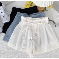Quần sooc nữ xếp ly dáng rộng chun sau chất liệu vải đũi cotton phong cách hàn quốc
