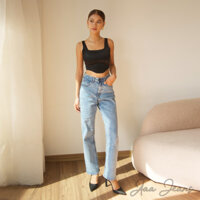 Quần Straight Jeans Cao Cấp Selvedge Denim Màu Royal Blue Aaa Jeans - 27