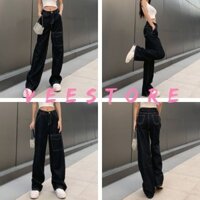 Quần suông kaki giả jeans túi hộp ống rộng ulzzang/ Quần cạp cao dáng dài hàn quốc_veestore