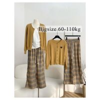 Quần suông kẻ caro nhiều màu, quần ống rộng cạp chun thoải mái bigsize 110kg TD33