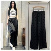 Quần suông lụa cạp chun phối viền trắng siêu hot, Quần suông ống rộng lưng chun tôn dáng .
