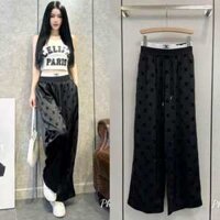 Quần suông lụa cạp chun phối viền trắng siêu hot, Quần suông ống rộng lưng chun tôn dáng