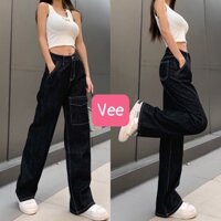 Quần suông nam nữ giả jeans túi hộp ống rộng ulzzang/ Quần baggy lưng cao dáng dài thời trang hàn quốc_veestore