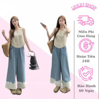Quần Suông Nữ Jean Giấy Phối Ren Cách Điệu Siêu Xinh Chất Vải Mềm Mại Tôn Dáng liuliushop