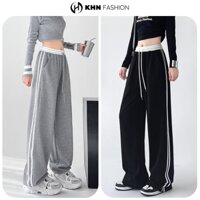 Quần Suông Nữ Ống Rộng Cạp Chun Dây Rút Viền 2 Sọc Thể Thao Năng Động Che Khuyết Điểm KHN Fashion