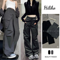 Quần suông nữ túi hộp 2 khoá chéo, quần túi hộp ống rộng cạp cao hách dáng Hiliko - Quantuihopkhoacheo1125_P5K4.5