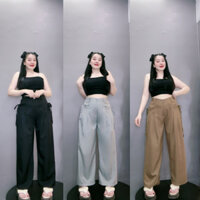 Quần suông nữ túi hộp cột nơ túi, Quần dài ống rộng size lớn mập dành cho các nàng bigsize phong cách đơn giãn QNT