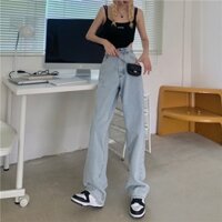 QUẦN SUÔNG NỮ XANH NHẠT VẢI JEANS DÀY HÀNG MAY KĨ LƯNG CAO CHUẨN FORM.