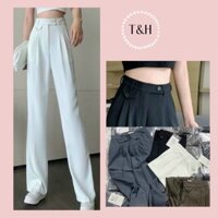 Quần suông ống rộng gen bụng cạp cao siêu hot phong cách Hàn Quốc