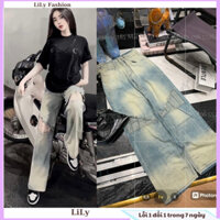 Quần suông ống rộng nam nữ phối dây xích gối thời trang phong cách