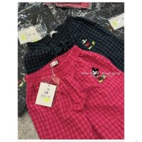 Quần suông ống rộng nữ kẻ caro thêu mickey siêu hot, Quần suông nữ hoạ tiết kẻ caro in hình mickey .