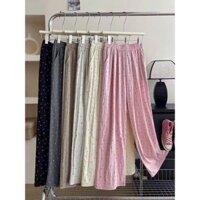 Quần suông ống rộng nữ quần đũi gió nhăn họa tiết chấm bi, cạp chun co giãn mềm mại thoải mái