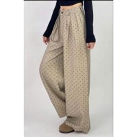 Quần suông ống rộng  xếp ly  trước  chất liệu  ruby họa tiết  tim kẻ sọc thời trang  phong  cách  mới