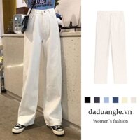 QUẦN SUÔNG TRẮNG NỮ ỐNG RỘNG LƯNG CAO QUẦN JEANS NỮ ĐẸP