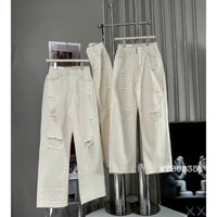 Quần suông trắng rách kaki lưng cao