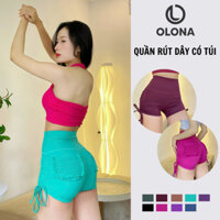 Quần tập gym nữ đùi rút hông có túi cao cấp thể thao tập yoga nâng mông siêu co dãn, thoáng khí OLONA S9