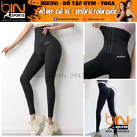 Quần tập gym nữ legging kết hợp latex AMI thun dệt, cạp cao siết eo Bin Sports Q129