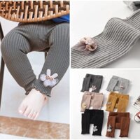 Quần tất legging len gân cài nơ mùa thu đông cho bé gái từ 0 đến 4 tuổi