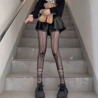 Quần Tất Lưới Ren Siêu Mỏng Đính Cô gái tuyệt vời Cô gái cay nhện mẫu Goth tối phong cách