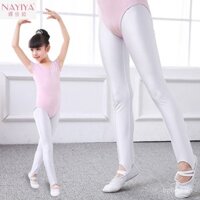 Quần tất nhảy trẻ em, quần tất lụa spandex bóng, quần có chân cho bé gái, quần thể dục đen trắng, quần tập thể dục dài