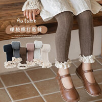 Quần tất trẻ em mẫu mới quần cắt xén viền hoa to sọc rộng cho bé gái quần legging mặc ngoài