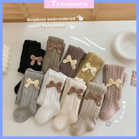 ✨Quần tất trẻ em Quần tất bé gái mùa xuân và mùa thu mỏng màu trơn thêu hình thỏ nơ quần mặc ngoài dễ phối đồ