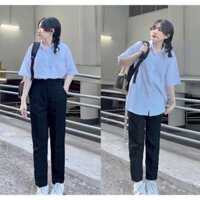Quần tây baggy đi học nữ cạp cao màu đen dáng dài - Quần tây học sinh vải công sở Vitex dày dặn- Q083