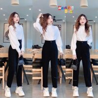 Quần Tây Baggy Nữ Cạp Cao Ống Đứng Đi Học Công Sở Màu Đen Ulzzang - MX